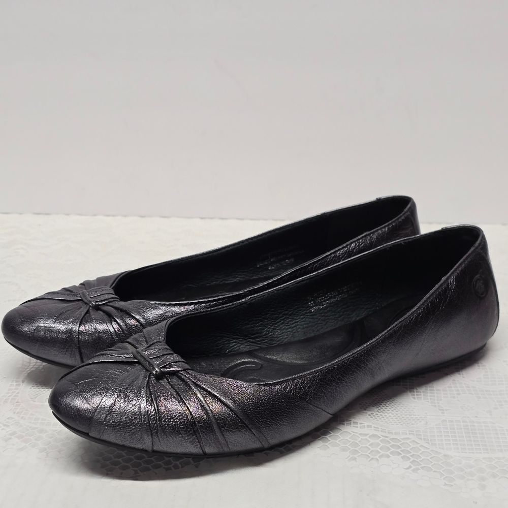 Born Adeline Gunmetal Pewter Metallic Genuine Leather Ballet Flats 6.5